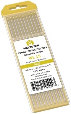 Meltstar TIG Welding Tungsten Electrodes 1.5% Lanthanated Tungsten 1/16” x 7” (Gold, WL15) 10-Pack