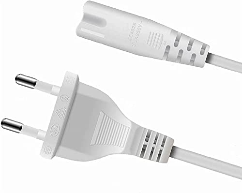 FSKE Câble d'alimentation IEC C7 2M Blanc Euro Fiche vers Figure 8 Cordon d'alimentation pour Samsung Philips LG Sony TV, PC Monitor, PS4, Imprimante
