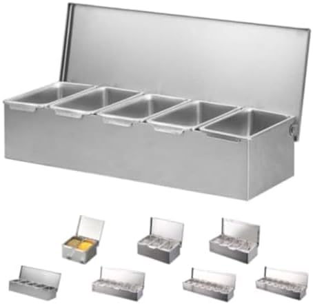 Condiment Container, Inner Bottle, Tray, Storage Box, Condiment Container, Stainless Steel, Deep Mat, Food, Divider, Small Platter, Commercial, Shop, Snack Stand, Condiment, Bistro, Kitchen 5 グリッド (底がない)