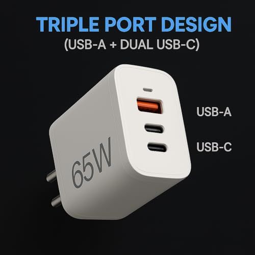 Image of Addtam Original 65W Multi-Port Charger Type C PD Fast Charging Adapter for Laptop /MacBook /Tablet /Samsung /Google /Nothing /Motorola /Oneplus /iPhone & Android Smart Phones, Supports All Protocols