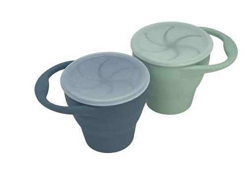 BraveJusticeKidsCo. | Snack Attack Baby Snack Cup | 2 pack | Collapsible Snack Cup (Mint and Stormy)