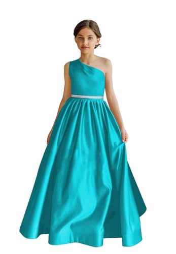 yinyyinhs One Shoulder Satin Flower Girl Dresses for Wedding Beaded Princess Pageant Dresses Kids Prom Ball Gowns