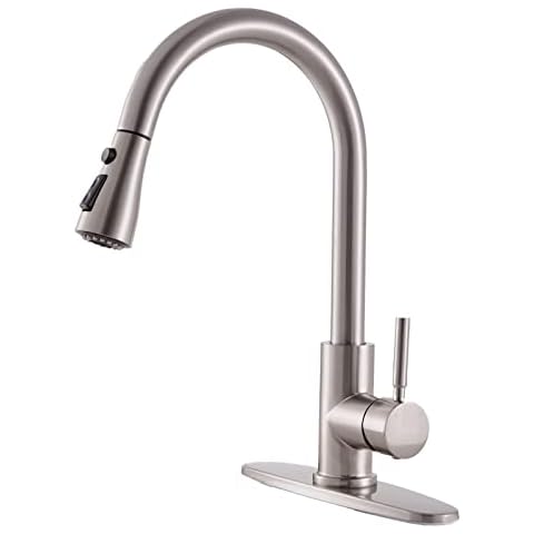 VAPSINT High Arc Single Hole Brushed Nickel Kitchen Faucet with Pull Down Sprayer,Pull Out Kitchen Sink Faucet,Deck Mount Single Handle Stainless Steel Commercial Modern Faucet for Kitchen Sink Cover