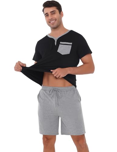 Marvmys Mens Short Sleeve Pajama Set 2 Piece Cotton Pjs Shorts Set Summer Sleepwear with Pockets2