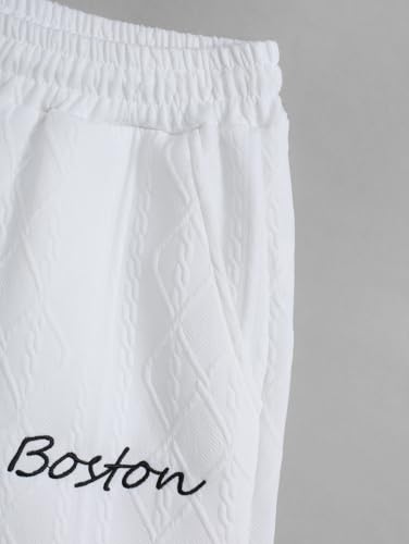 Image of Geometric Jacquard Textured Letter Embroidered Short Sleeves T-shirt Or Drawstring Shorts -Co-ord Available(Shorts White /M)