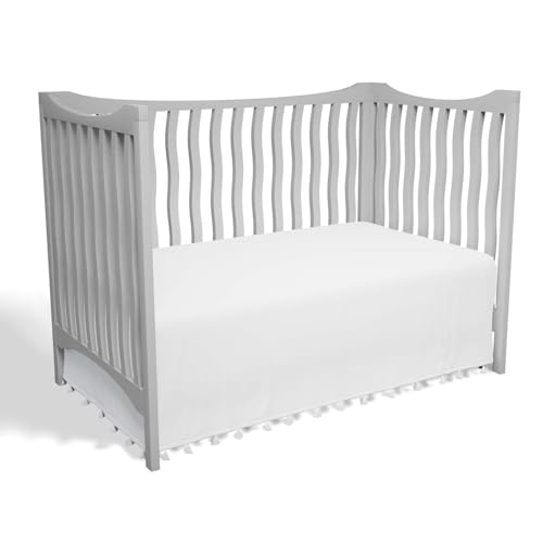 Image of Tadpoles Crib Skirt with Tassel | 28" x 52" with a 14" Drop | Made of 100% Softly Brushed Microfiber Polyester | Easy to Care for | Soft, Smooth, Breathable & Durable | Ideal for Babies | White