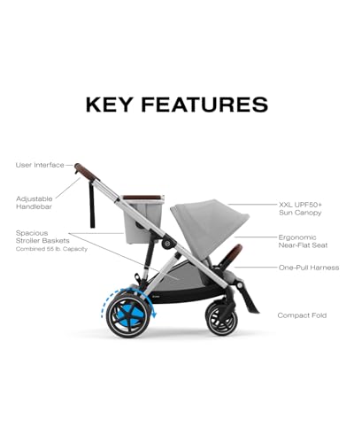 Image of Cybex e-Gazelle S Electronic Assist Stroller - Gazelle S Single-to-Double Electric Stroller, Smart Assist, Rocking Mode, 20+ Configurations & Compact Fold, Silver Frame with Stone Grey Seat