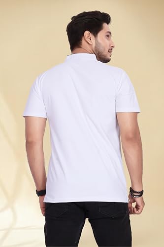 Image of BAGHADBILLO Men's and Boy's Polyster T-Shirt with Mandarin Collared Neck Half Sleeves Closuer Button and Regular Fit | Polo t Shirt for Man