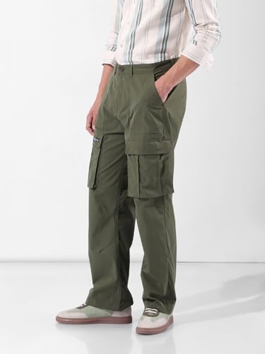Image of The Indian Garage Co Men Relaxed Fit Textured Mid-Rise Cargos