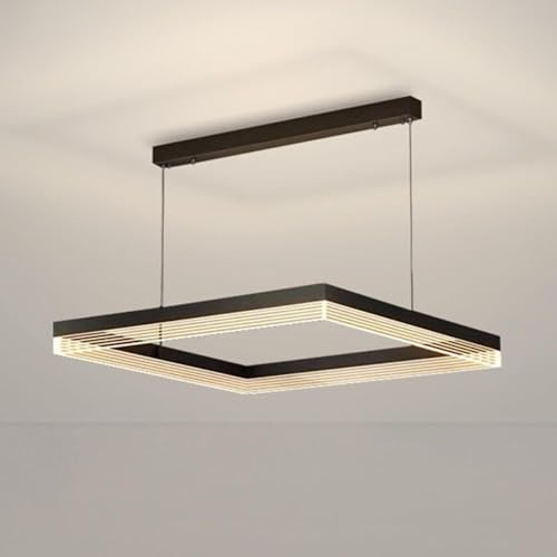 Lámpara colgante con luz de suspensión regulable negra y rectangular con mando a distancia