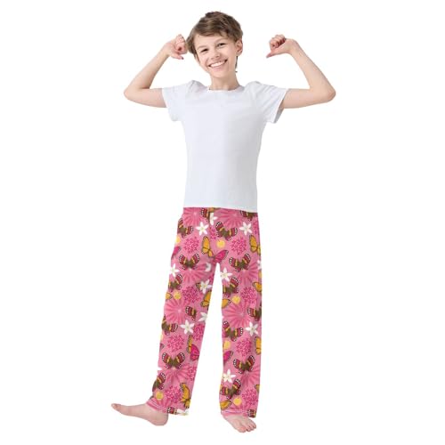 Butterfly Flower Orange Boys Pants for Kids Jogger Pants with Pockets S-XL2