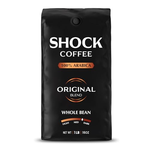 Shock Coffee Whole Bean, The Strongest Caffeinated All-Natural Coffee, Up to 50% more Caffeine. 1 pound