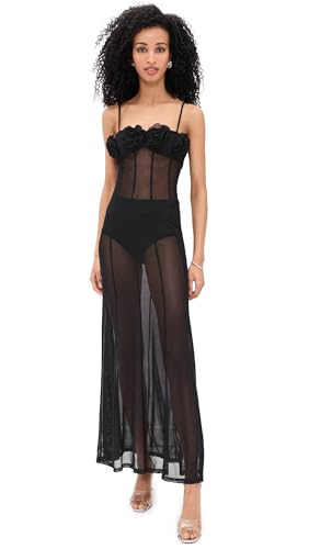 Runaway the Label Womens Sheer Flower Trim Maxi Dress Black S