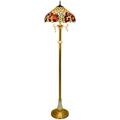 Blivuself 16-Inch Tiffany European Style High-Grade Red Flower Vine Glass Floor Lamp Pure Copper Vertical Reading Lamp for Study Living Room Bedroom Room Decoration Cover