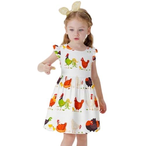 Image of HILEELANG Little Girl Short Sleeve Dress Easter Cotton Casual Applique Tunic Shirt Dresses