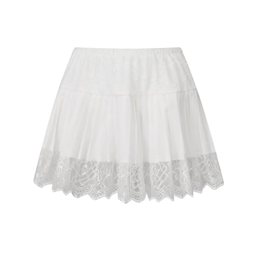 Women Lace Mini Skirt Ruffle Pleated Slip Y2k Flowy Skirts with Lined Shorts2