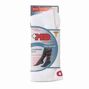 MD USA Ribbed Cotton Compression Socks with Cushion Soles, White, Medium