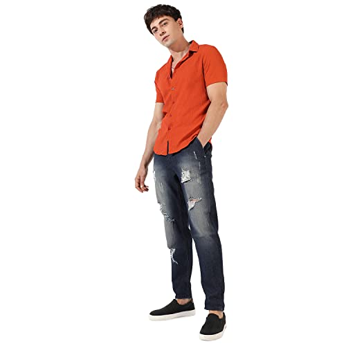 Image of CAHOOT Men's Button Up Shirt for Casual Wear | Regular Fit | Poly Lycra Shirt Crafted with Short Sleeve & Enhanced Stretch Comfort Fit for Everyday Wear