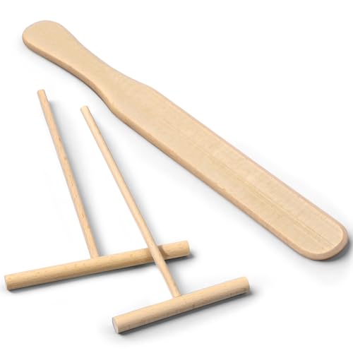 Crepes Wender 3er Set Pfannkuchenwender Holzspatel Crepes Verteiler 30 cm 12 cm 9cm T-förmiges Werkzeug Teigverteiler Pfannkuchen Werkzeuge Crepe Wender Sticks Passend für Crepe-Pfannenmacher