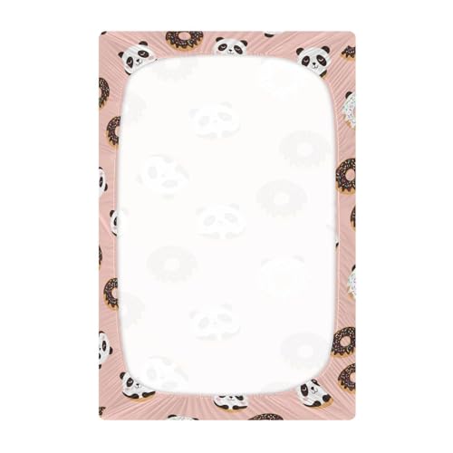 Image of Donuts Panda Salmon Fitted Crib Sheet for Boys Girls Baby Pack and Play Sheets for Crib Mattress,39 x 27 in
