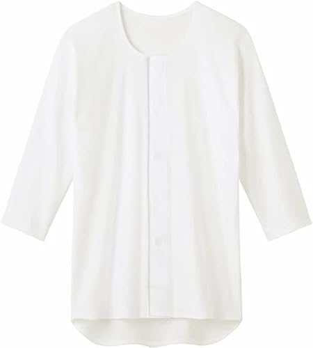 介護用 グンゼ 前開き 肌着7分袖 ワンタッチシャツ インナー マジックテープ メンズ 男性 綿100% 紳士 下着 乾燥機対応 入院 病院 介護施設 (ホワイト, M)