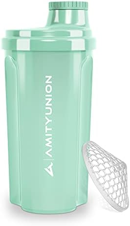 Shaker do białek "Heaven" 500 ml, zabezpieczony przed wyciekiem, nie zawiera BPA, z sitkiem i skalą oryginalny do kremowych serwatkowych koktajli proteinowych, izolatów białka i koncentratów BCAA, shaker proteinowy, mikser
