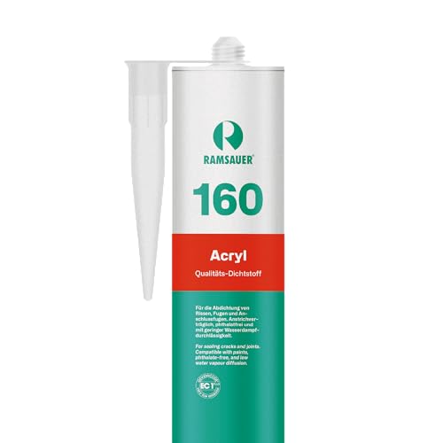 RAMSAUER 160 Acryl (Weiß) - 310ml Kartusche, Dichtstoff für Fugen & Anschlüsse, Fenster, Mauerwerk, Beton, Putz, Zement, Dach- & Fassade, Styroporplatten verkleben, spaltfüllend, überstreichbar RAMSAUER 160 Acryl (Weiß) - 310ml Kartusche, Dichtstoff für Fugen & Anschlüsse, Fenster, Mauerwerk, Beton, Putz, Zement, Dach- & Fassade, Styroporplatten verkleben, spaltfüllend, überstreichbar