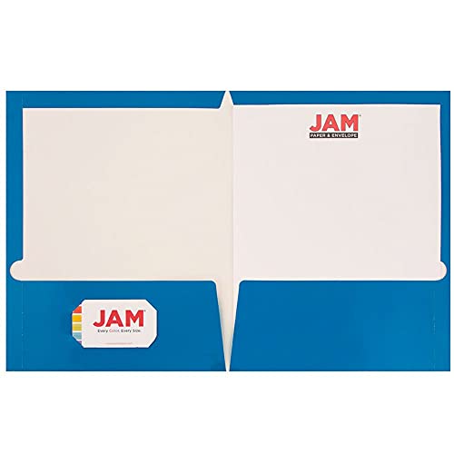 Jam Paper Laminated Two Pocket Glossy School Folders - Letter Size - High Gloss Blue - Bulk 25/Pack #TOP1