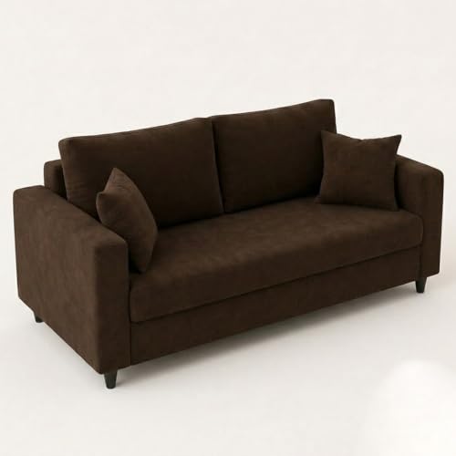 Image of FURNY Luxury Conva 2 Seater Sofa Set for Living Room |Soft Suede Fabric Upholstered | Modern Comfortable Couch for Home Office & Drawing Room | Dark Brown