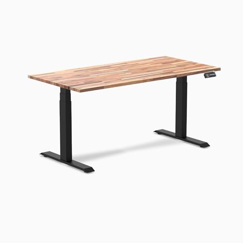 Image of Desky Electric Standing Desk, 60 x 30 inch Softwood Height Adjustable Sit Stand Desk, Dual Motor, Memory Presets, Ergonomic Workstation for Home Office - Acacia Wood Top