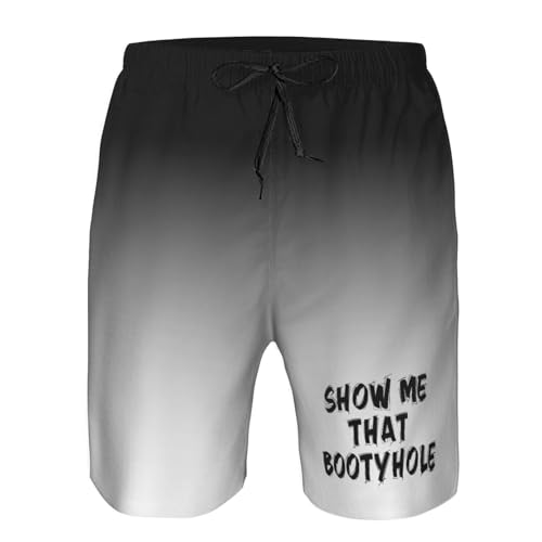 Show Me That Bootyhole Mens Swim Trunks Quick Dry Board Shorts,Breathable Fit Hawaii Beach Short Bathing Suits,4
