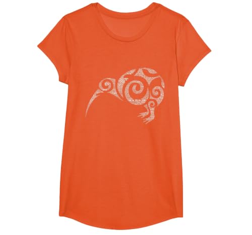 NZ Kiwi Maori Word Art Aotearoa Tribal Bird Icon New Zealand T-Shirt, Girls, Orange, Medium