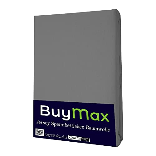 Buymax Spannbettlaken Topper 140x200 cm Spannbetttuch 100% Baumwolle Jersey für Matratzentopper bis 9 cm Matratzenhöhe Bettlaken für Boxspringbett Topper, Anthrazit-Grau - Image 3