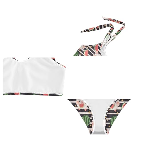 Wusikd Cute Cartoon Piggy Girls Swimsuits Two Piece Watermelon Black Striped Swimwear Bikini Set for for Girls Size 3T4