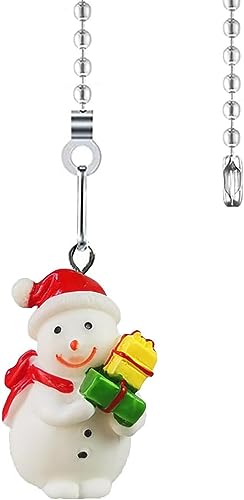 Image of Ceiling Fan Pull Chain Extender Set with Xmas Snowman Charm - 12inch Adjustable Fan Pull Chains & Ball Link Connector for Holiday Light Fixtures, Universal Fit All Ceiling Fans