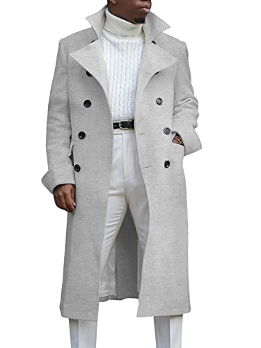 Ebifin Men's Double Breasted Long Trench Coat