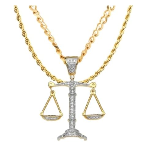 Scales of Justice Necklace Balance Libra Pendant Gold Plated Copper Necklace Zircon Iced Out Jewery for Men and Women Chain 24 inches (gold) Cover