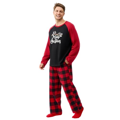 Giggling Getup Red Black Plaid Adult Mens Christmas Pajamas Set With Top and Pants for Holiday Party - XL3
