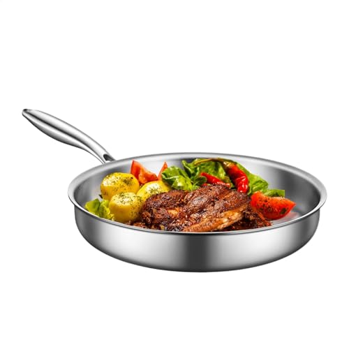 Generisch Sartén de acero inoxidable – Multifuncional para cocinar | Sartén antiadherente de acero inoxidable antiescenas con diseño de mango Woks & Streat-Bry ollas para camping en casa y al aire