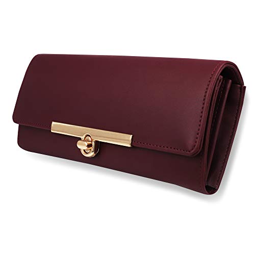 ALSU Women's Maroon Hand Clutch Wallet Purse Trendy Lock Closure |Phone Holder|4 Cards Pocket (ldu-012mar) - Image 6