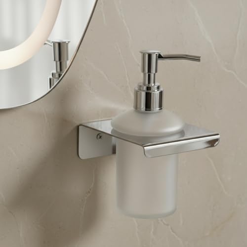 Image of Premium 304 Stainless Steel Wall Mounted Liquid Soap Dispenser with Frosted Glass Bottle | Rustproof Bathroom Hand Wash Pump Holder | Ideal for Kitchen & Bathroom (Extra SD19)