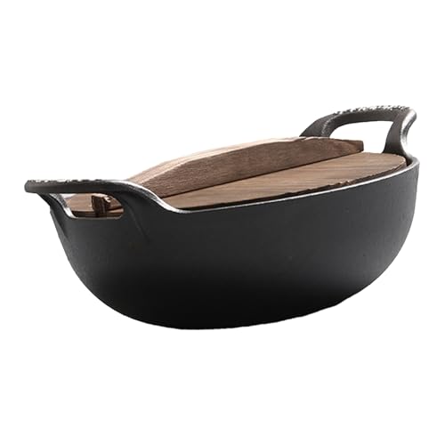 Wok de hierro fundido con tapa de madera 32 cm miniatura 2
