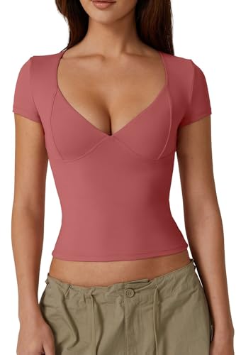QINSEN Summer Tops for Women Slim Fit Short Sleeve T Shirts Sexy