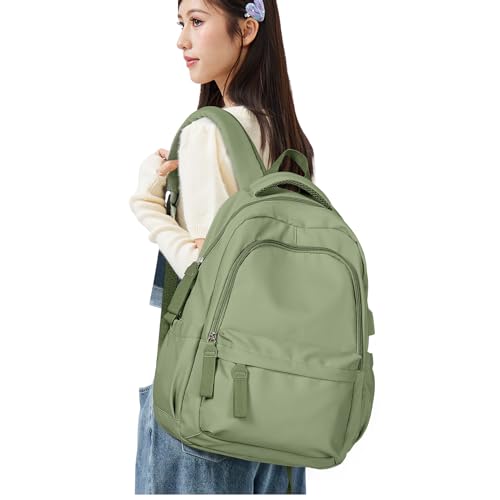 SEAFEW Mochila Portatil Mujer, Mochila Escolar 14 Pulgadas Mochila Impermeable para Ordenador Portátil con Carga USB para la Viajes Universidad Trabajo(Verde claro)