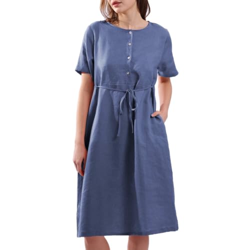 Robe midi en lin haut de gamme et durable avec finitions soignées pour femme
