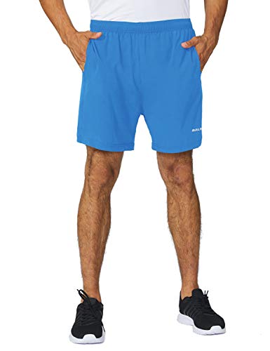 BALEAF Men's 5 Inches Running Athletic Shorts Zipper Pocket Light Blue Size M