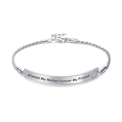 â€œAlways My Mother Forever My Friendâ€ Sterling Silver Mom Bracelets Adjustable Bracelet Gift for Mother, Mom (White Gold Plated) (Always My Mother Forever My Friend)