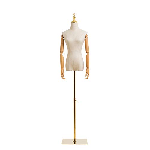 KKCF Torso Manichino, Base Stabile in Ferro Battuto, Materiale di Lino, Negozio Abbigliamento, Espositore per Abiti da Sposa, Vetrina, Supporto Modello A Corpo Intero, Facile Installare, Multiuso