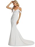 Ever-Pretty Women's Sexy Spaghetti Straps Backless Mermaid Long Wedding Dress for Bride White US8