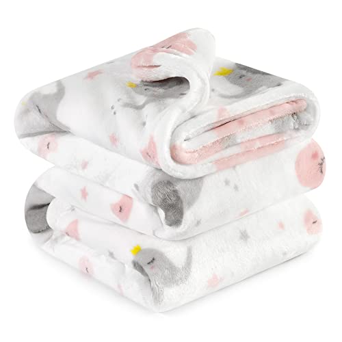 Image of TILLYOU Toddler Blanket for for Boys Girls, Flannel Fuzzy Baby Blanket for Boys Girls, Baby 40" x 50", Pink Cloud & Elephant